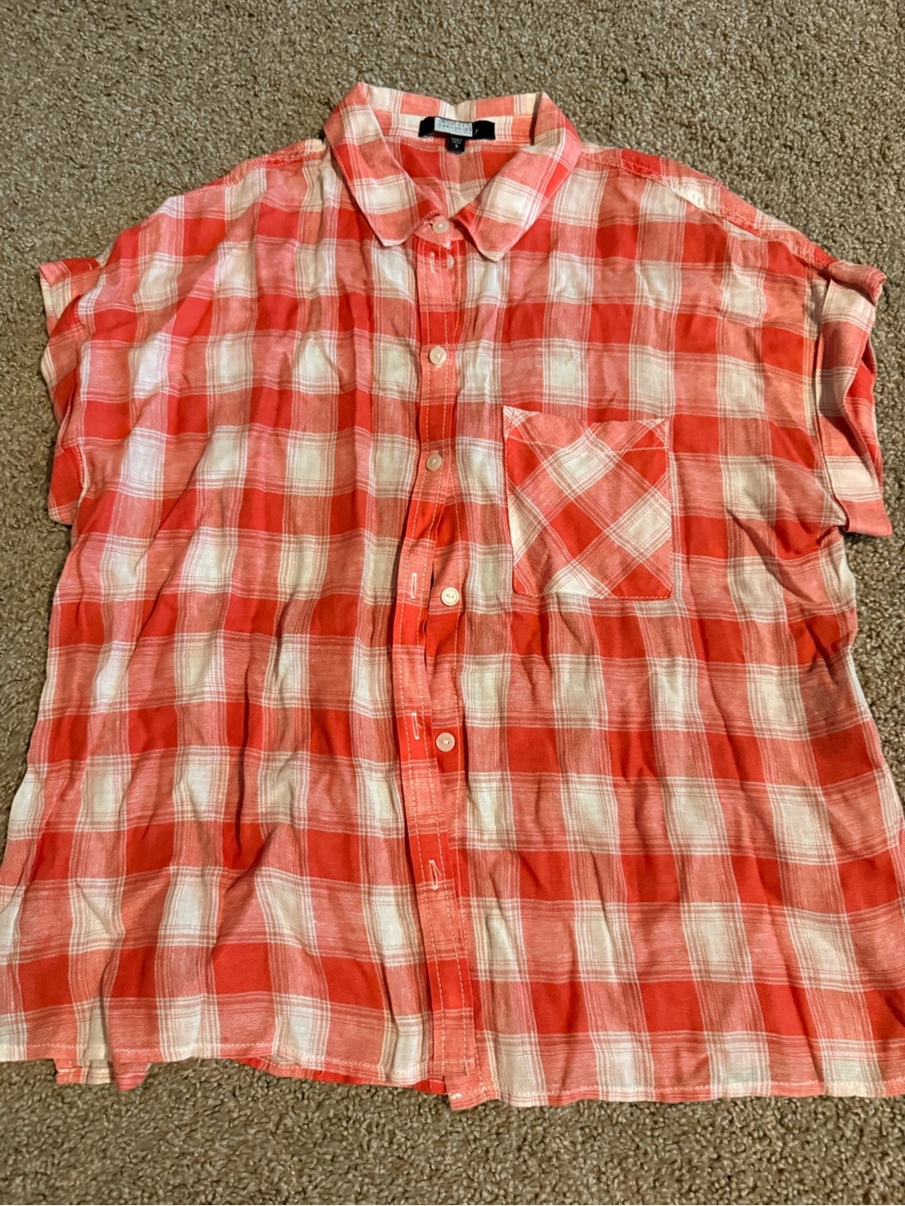 Sanctuary Coral and White Plaid Button-Down Shirt